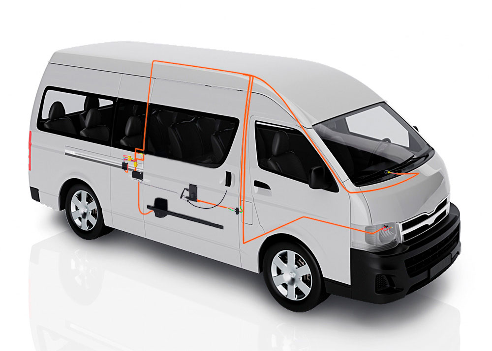 Toyota Hiace 2008-2026 SESAME automatic sliding door system, underside mounting configuration
